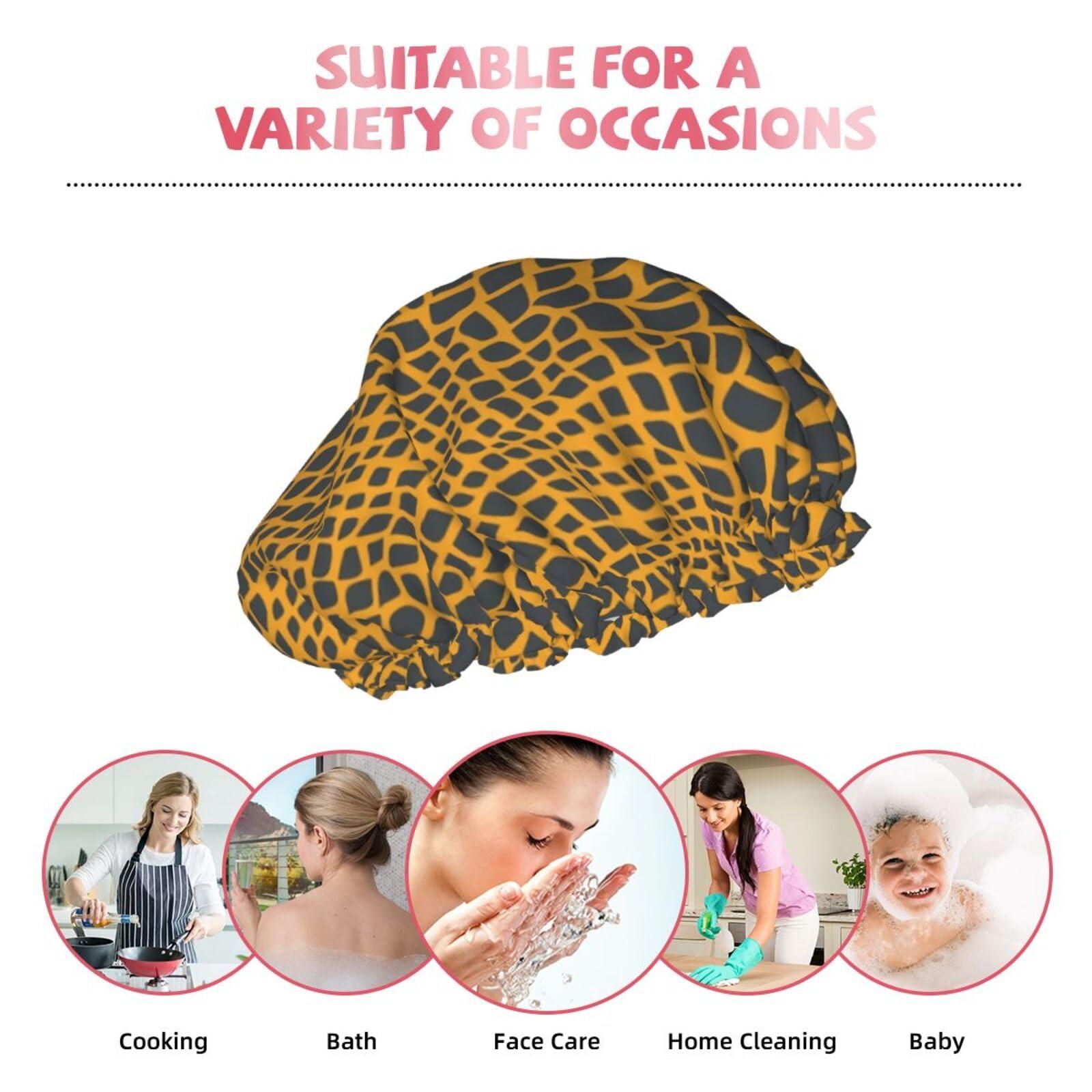 Yssammns Yssammns Shower Caps, Stylish Mellow Yellow Snake Skin Pattern Double Layers Bath Hat for Women reusable shower cap for Hair Care