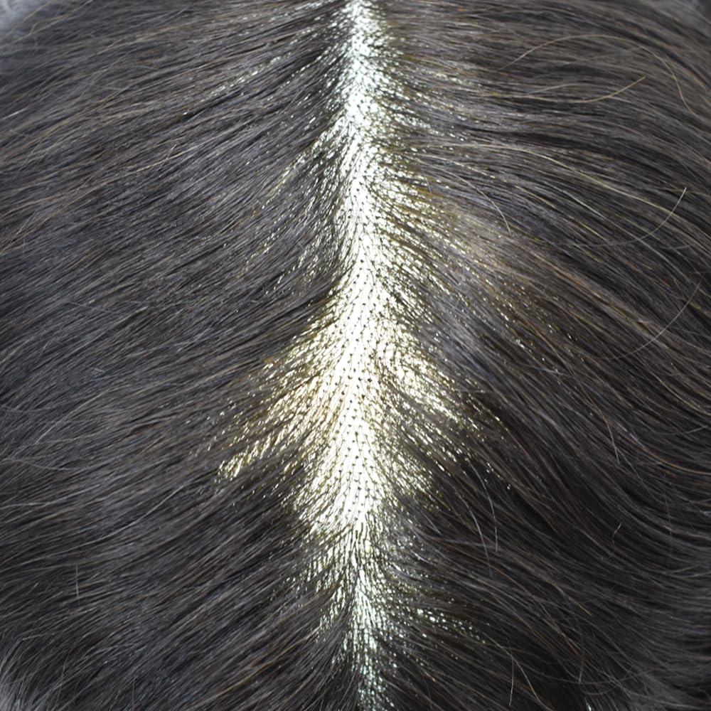 Generic Mens Toupee Human Hair System Fine Mono Lace Toupee For Men Durable Lace&PU Hairpieces For Men Monofilament Wig (#1B50#1B Off Black With 50% Synthetic Grey, 8\"X10\"-120% Med-light to Medium Density)