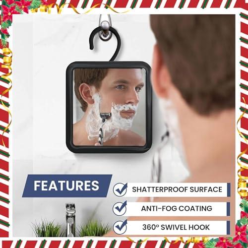 MIRRORVANA MIRRORVANA Hanging Fogless Shower Mirror for Shaving with 360 Rotatable Swivel Hook - Anti Fog and Shatterproof 6.3\" x 6.3\" Surface (Black)