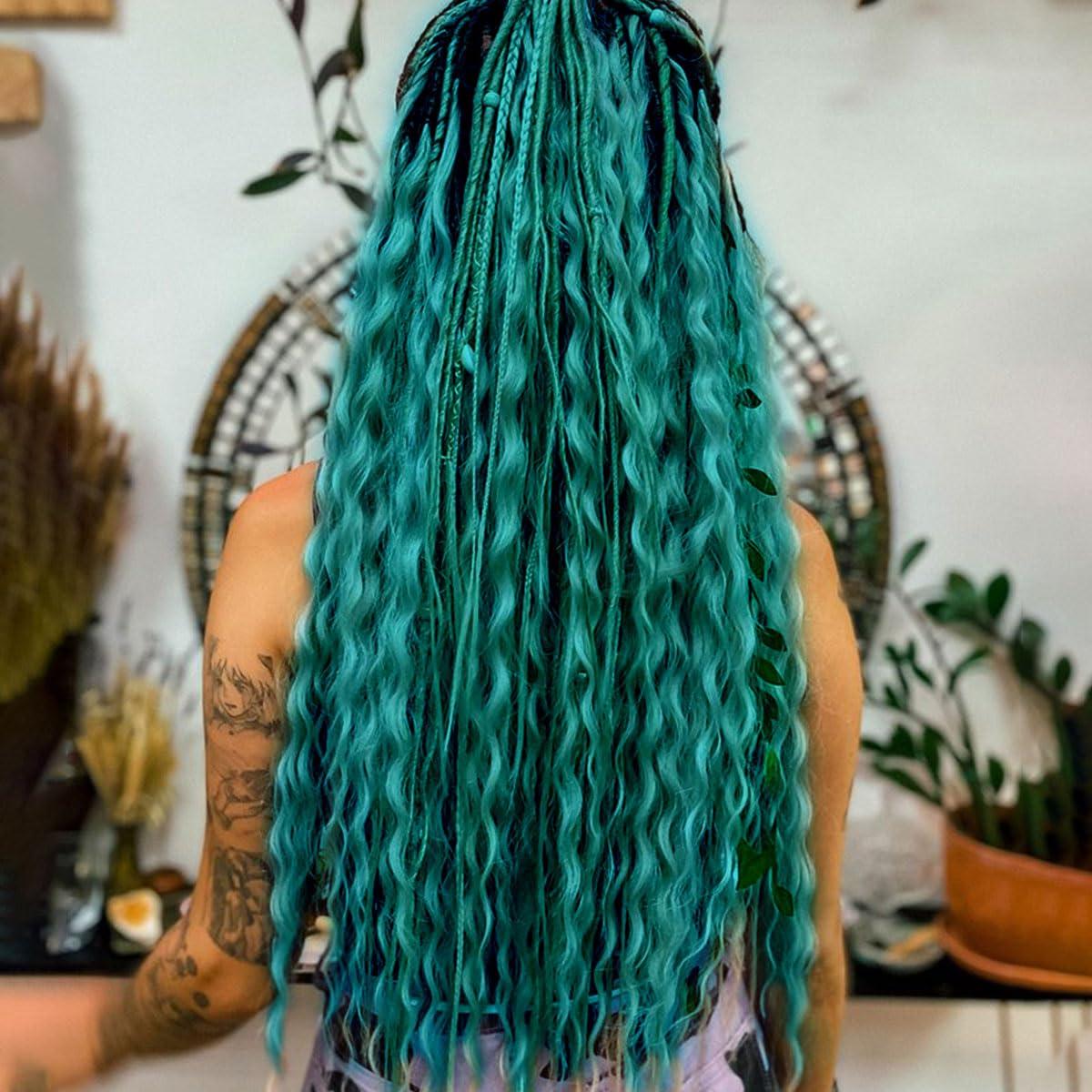 lounoke Lounoke 24 In 30 Strands Curly Dreadlock Extensions, Castleton Green Synthetic Single Ended Dreads Extensions, 100% Handmade Dreads Hippie Style Dreadlocks for Woman