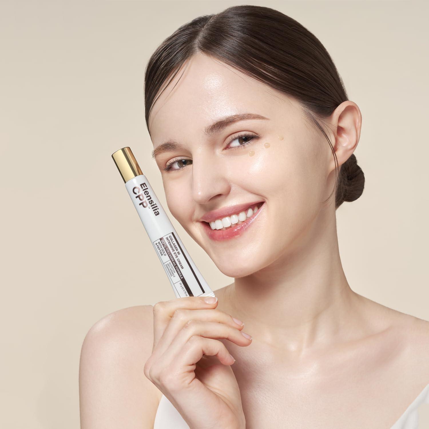 Elensilia Elensilia 80% Collagen With Gold Peptides Eye Cream - Snail Secretion Filtrate + Matrixyl 3000 + Haloxyl For Wrinkles, Dark Circles, Moisturizer - Korean Skin Care, 0.7 fl.oz