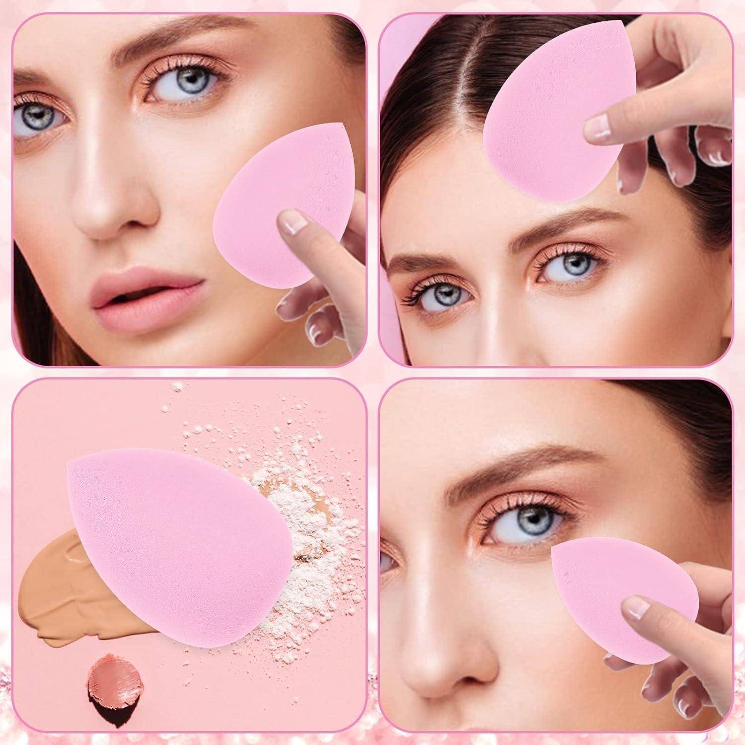 YONNAXO 6PCS Mini Makeup Sponge Small Beauty Sponge Blender Set for Foundation, Powder, Concealer Highlight,and Eye Shadow, Purple (Pink)