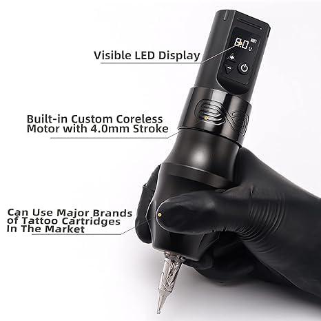 XNET Xnet Moteng Tattoo Gun - Rotary Tattoo Gun Kit, Complete Wireless Tattoo Machine Kits with 20Pcs X-RAY Mixed Size Cartridge Needles for Beginners, Black