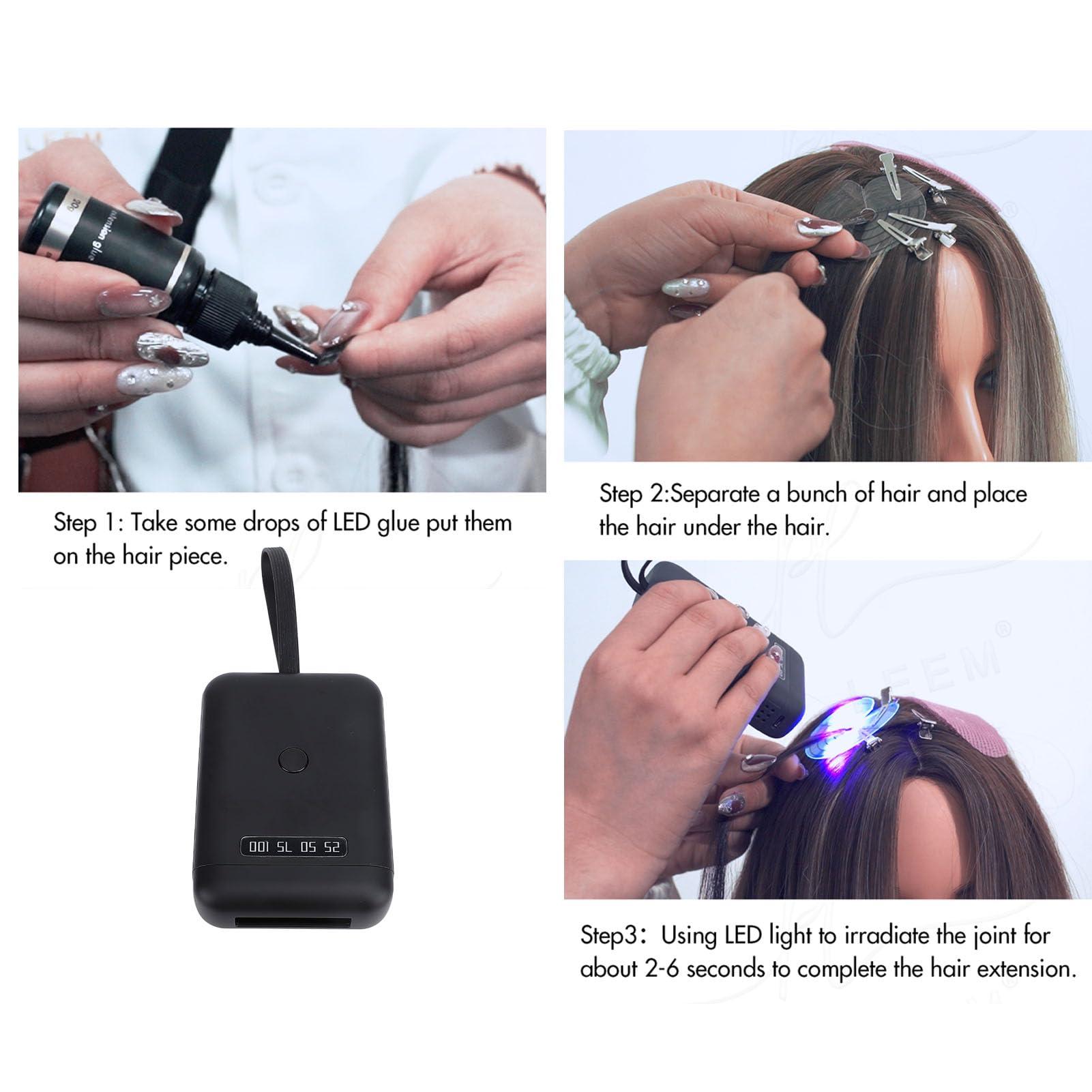VBESTLIFE LED Hair Extension Lamp, 18W Light Extensions Kit, Rechargeable Portable Extension Lamp, with 6Pcs 405nm LED Beads, for Home Salon Fast Curing Wig (Black)