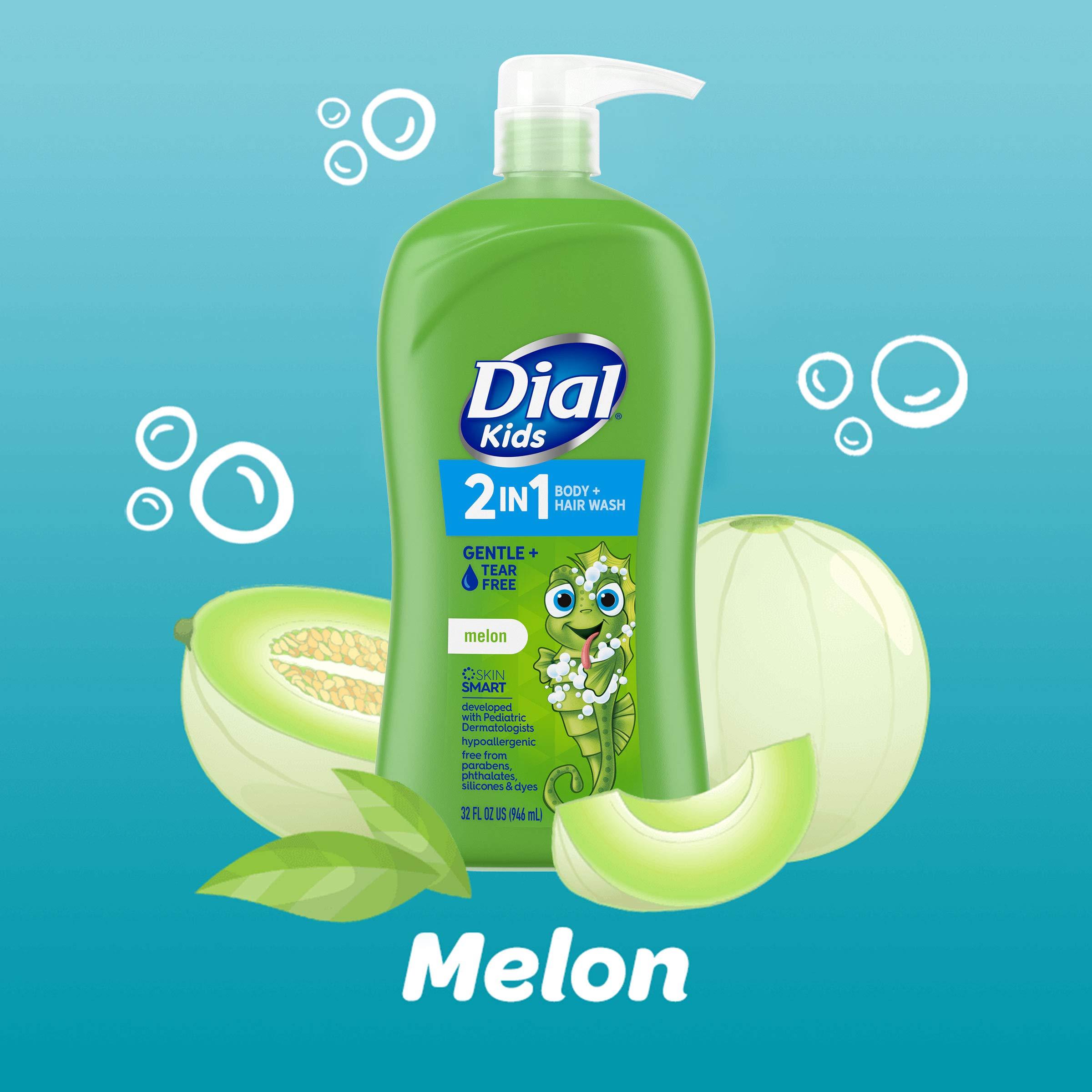 Dial Dial Kids 2-in-1 Body+Hair Wash, Melon, 32 fl oz (Pack of 2)
