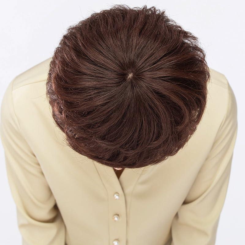 BESTOPPER BESTOPPER Curly Hair Topper 100% Real Human Hair Topper Clip In/On Hair Pieces For Women Thinning Hair And Hair Loss (Curly-Dark brown)