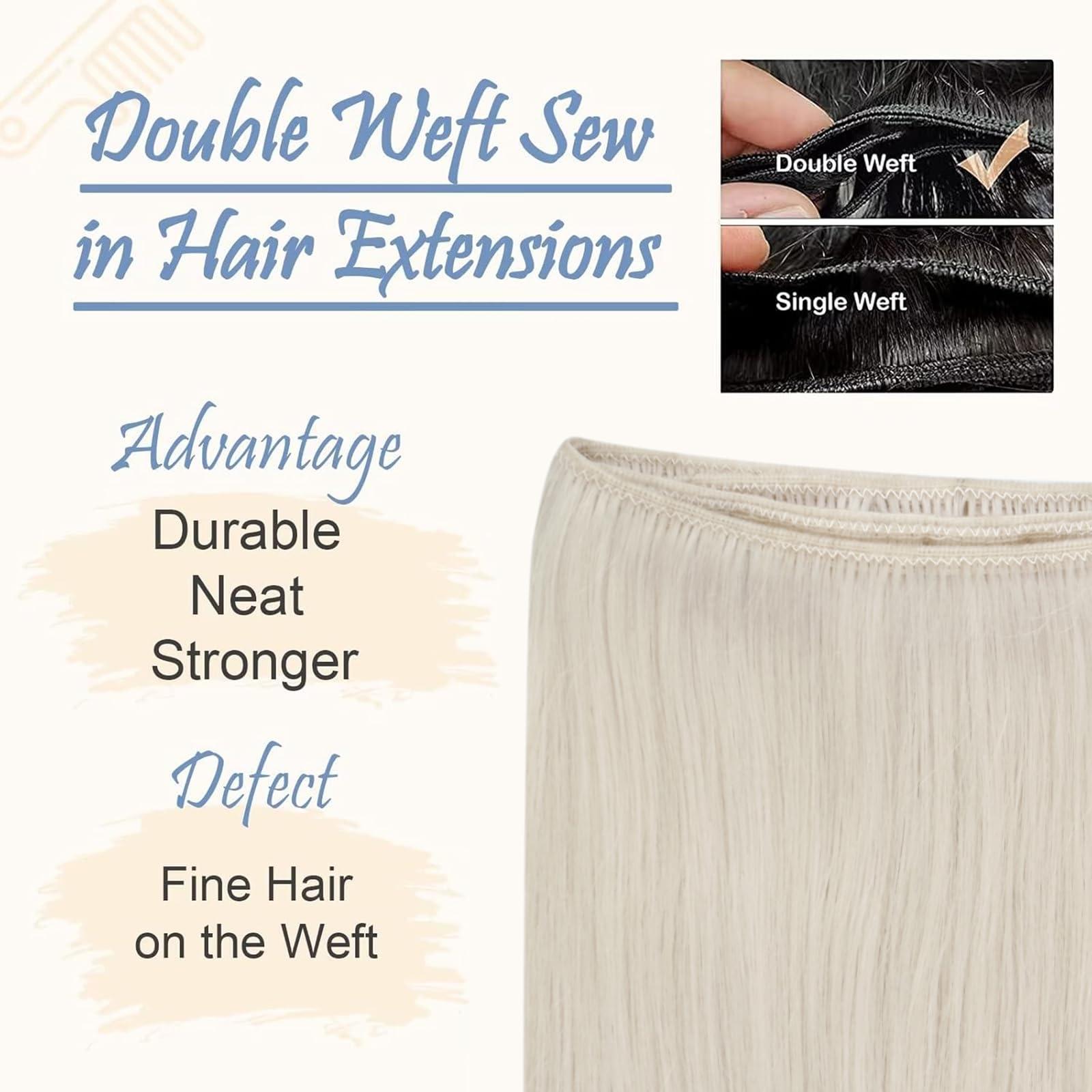 Easyouth Easyouth Sew in Hair Extensions Human Hair White Blonde Weft Hair Extensions Real Human Hair Blonde Hair Extensions Sew In Remy Human Hair Extensions 20 Inch 100G