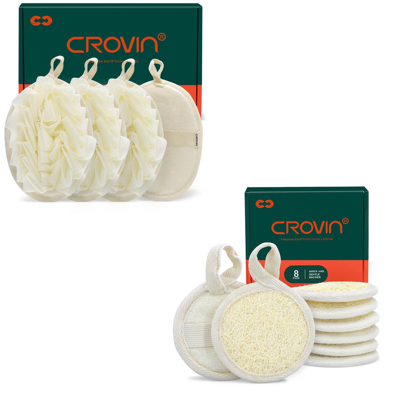 CROVIN CROVIN Shower Puffs and Premium Exfoliating Facial Loofah for Men and Women-Elastic Hand Strap Body Brush to Soothe, Cleanse Your Skin