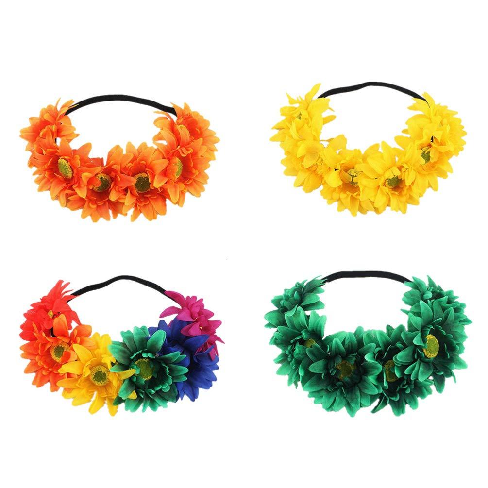 TENDYCOCO 4pcs Hawaiian Headband Sunflower Headband Yellow Headband Orange Headband Colorful Headband Holiday Garland Sun Flower Headgear Hair Accessories Wreath Vacation Hair Ring