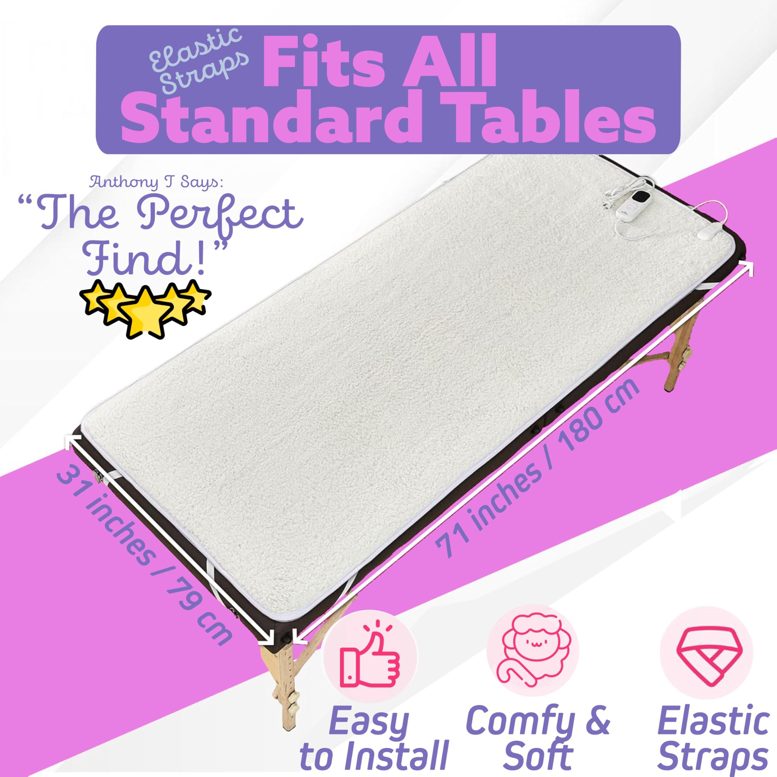 XOLLOZ Massage Table Warmer Heating Pad Heated Massage Table Pad with Adjustable Temperature (104F-131F), Auto Shut-Off Timer, Dense Coil Heating, Sherpa Fabric, 71"x31" (180x78 cm) Massage Heating Pad