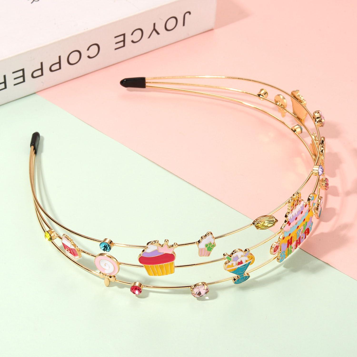 mokkia mokkia Birthday Girl Headband, Women Birthday Accessories Enamel Birthday Cake Candy Balloon Headband Jeweled Rhinestone Headband Birthday Outfits Holiday Gifts