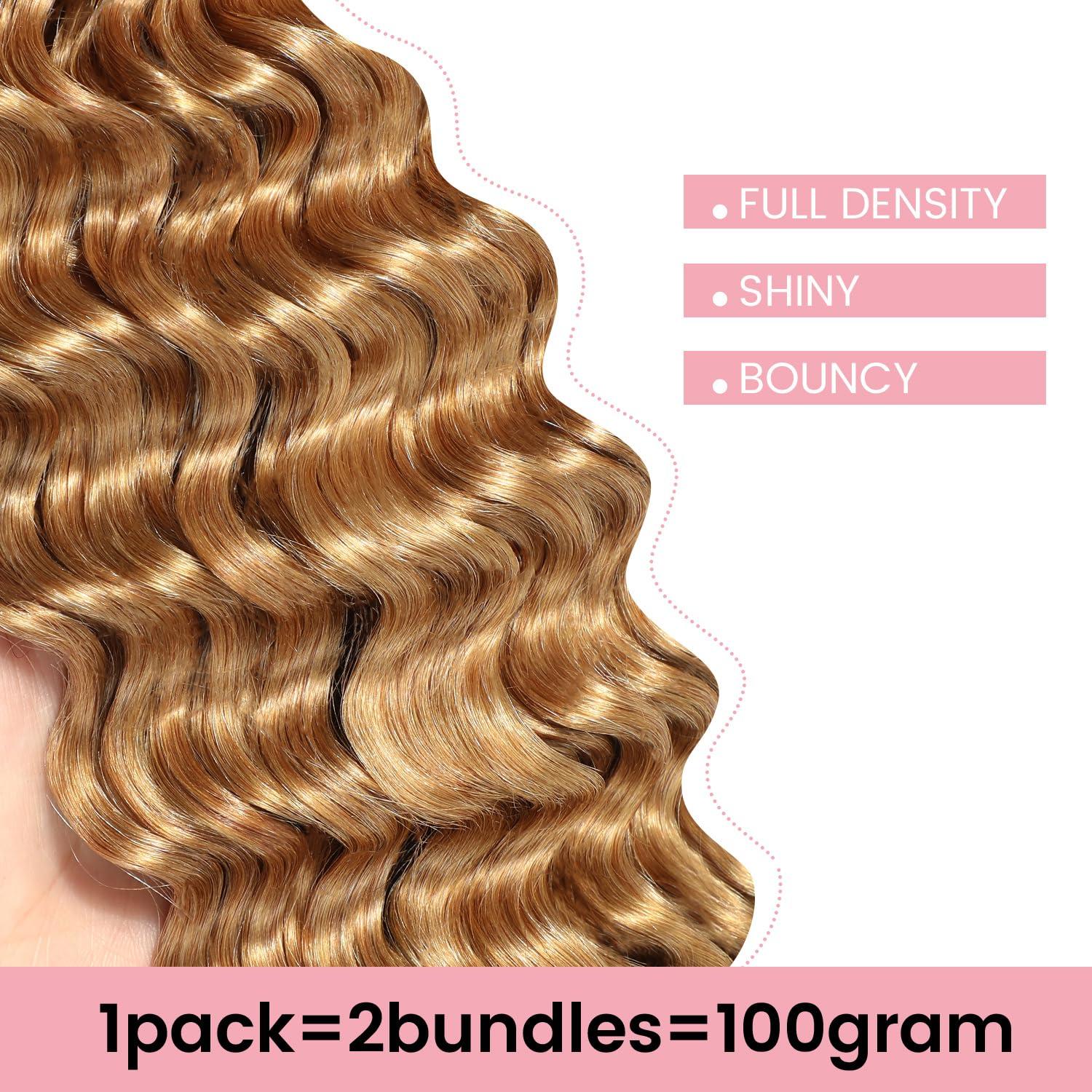 Urbeauty Urbeauty Human Braiding Hair #27 Color, Deep Wave Bulk Human Hair for Micro Braiding No Weft, Curly Human Hair for Boho Braids, Knotless/Goddess/Bohemian/Gypsy/18/20 Inch 100gram