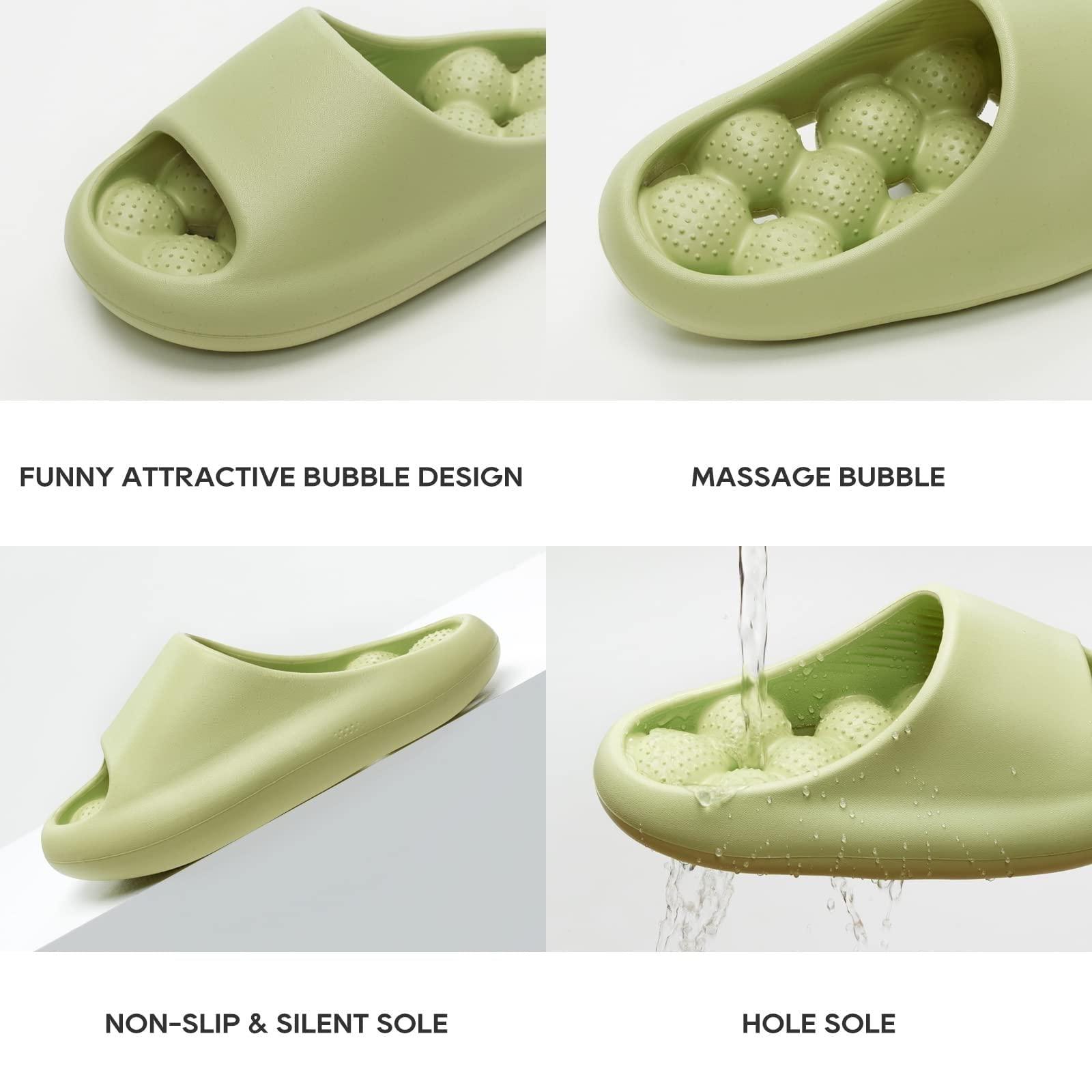 LUXRUB Bubble Massage Slides For Women Men Soft Cloud House Slippers Massage Balls Shower Shoes Quick Drying Non-Slip Beach Sandals Indoor Outdoor Pool Spa Gym Flip Flops ( Color : Green , Size : 5.5/6 )