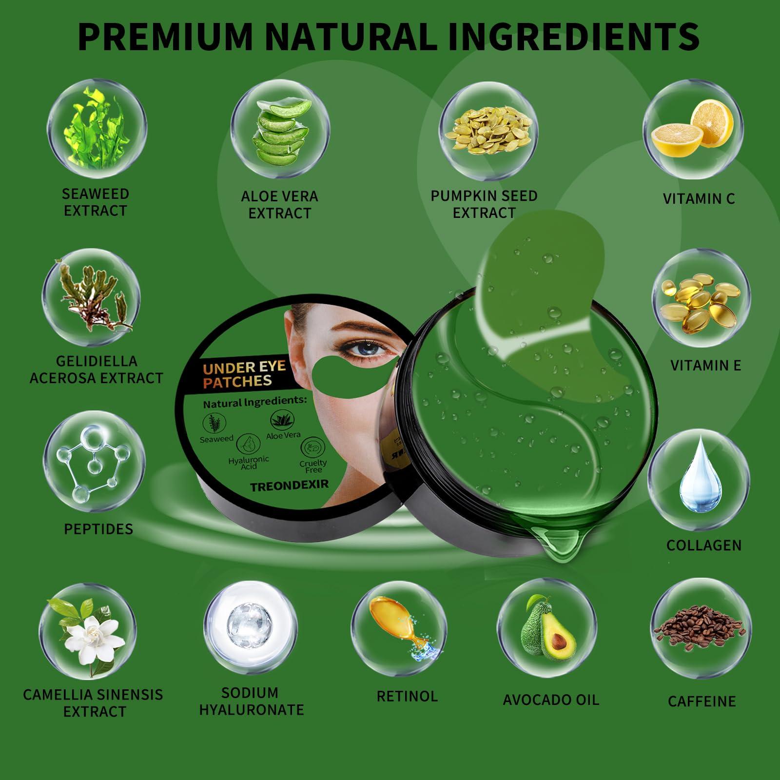 Treondexir Under Eye Masks for Dark Circles and Puffiness 70PCS, Under Eye Patches for Puffy Eyes Treatment, Under Eye Gel Pads w/Seaweed, Aloe Vera, Peptides for Eye Bags Treatment, Eye Mask Patches Skincare