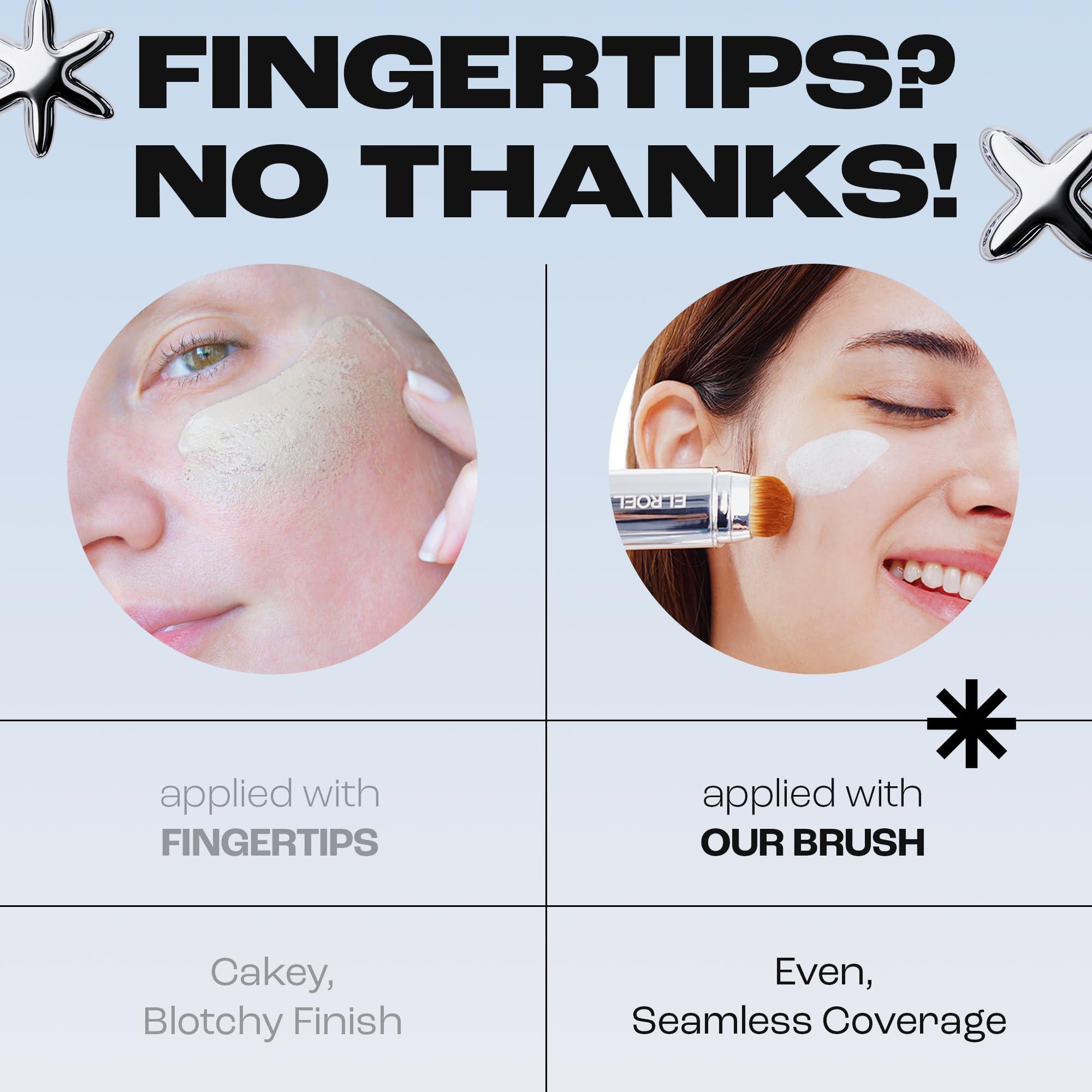 ELROEL BLANC Cover Cream Stick V - Korean Color-Changing Foundation with Detachable Brush - Full to Medium Coverage Base Makeup (201 Fair, 0.45 oz)