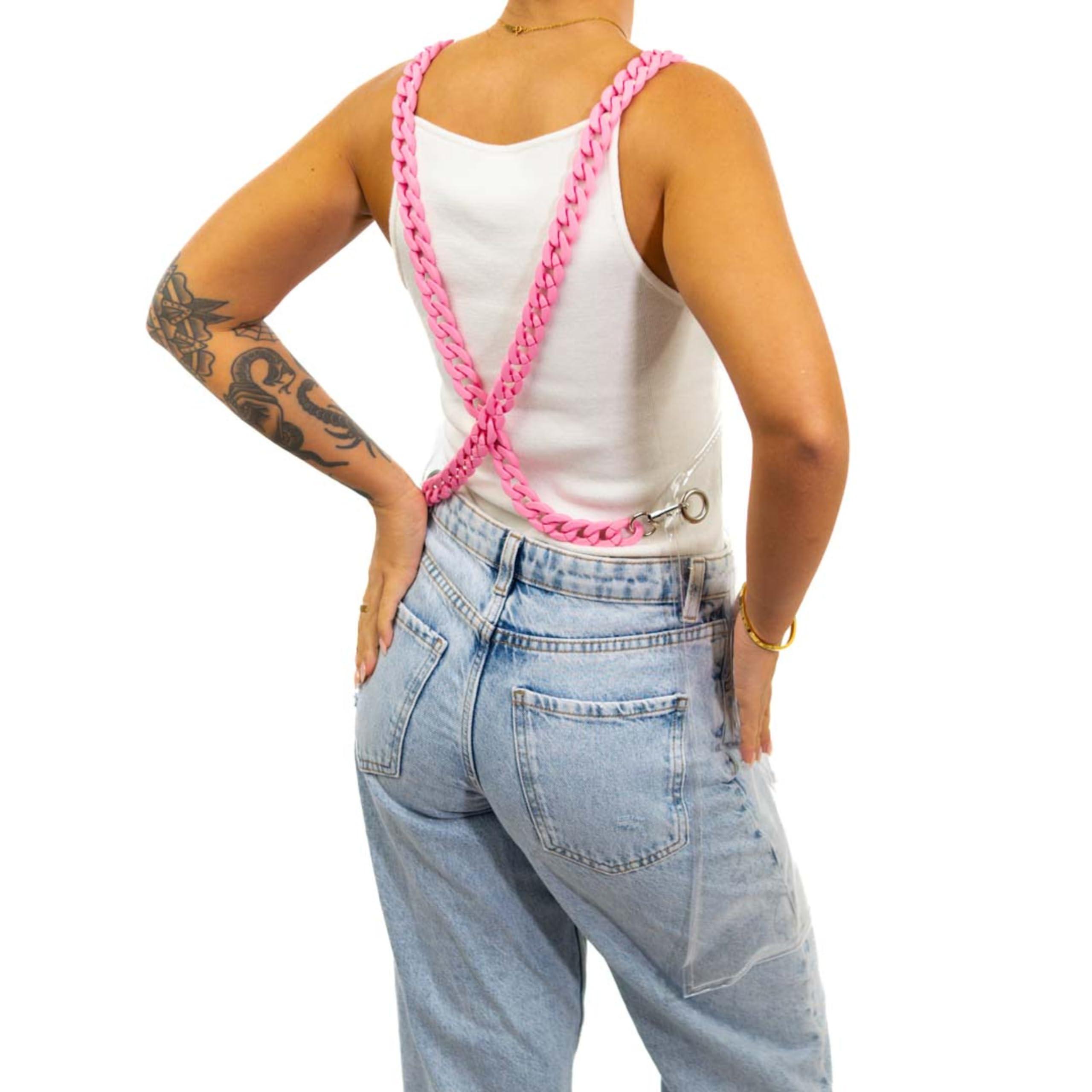 Simply Hair Simply Hair Clear PVC Apron with Adjustable Acrylic Cross Back Chain in Light Pink Waterproof, Stain Resistant, Wipable womens apron with pockets, suitable for hairdressers and barbers.