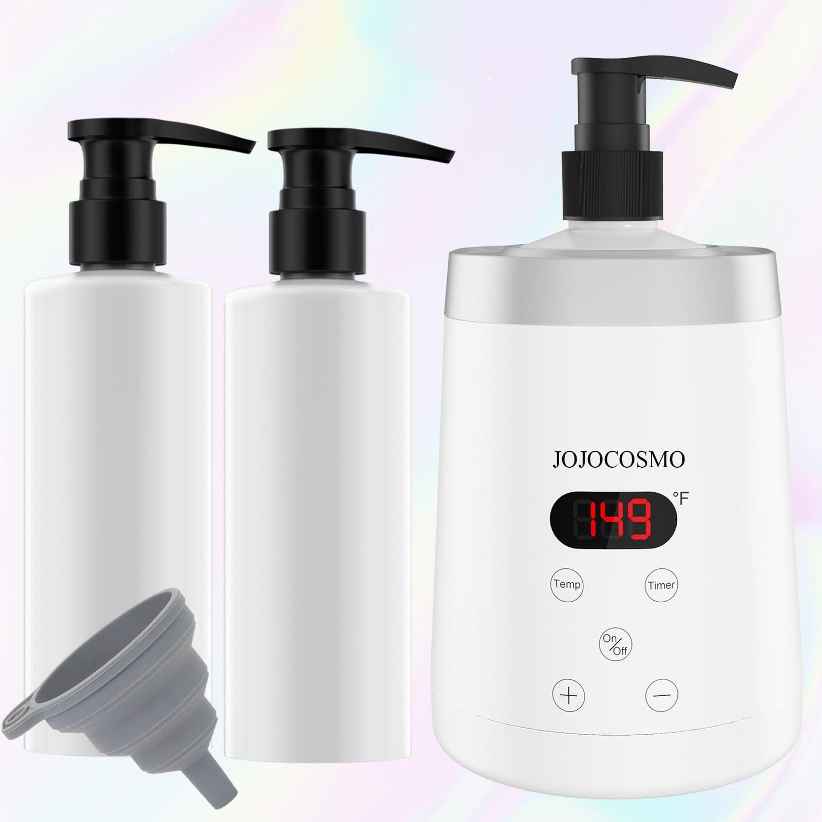 JOJOCOSMO JOJOCOSMO Massage Oil Warmer Bottle Professional Massage Lotion Heater for SPA, Automatic Warmer Heated Oil Lotion Cream for Salon, Home, with Two Oil Bottle Dispenser (White)