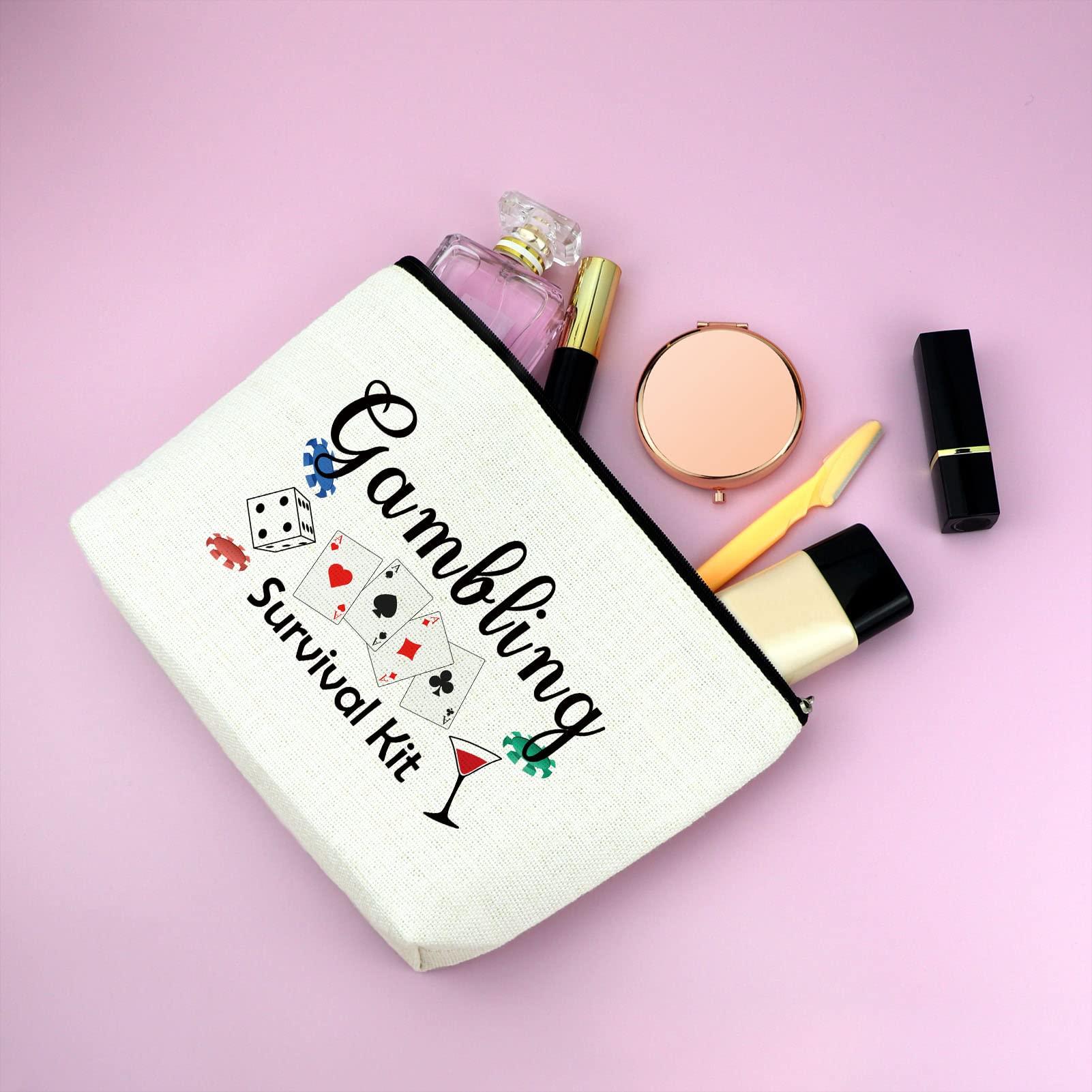 Mxrymvu Lucky Casino Gift for Gambler Makeup Bag Casino Gamble Zipper Pouch Gift Gambler Gift Idea Casino Lovers Cosmetic Bag Christmas Birthday Retirement Gift for Gambler Friends Travel Makeup Pouch