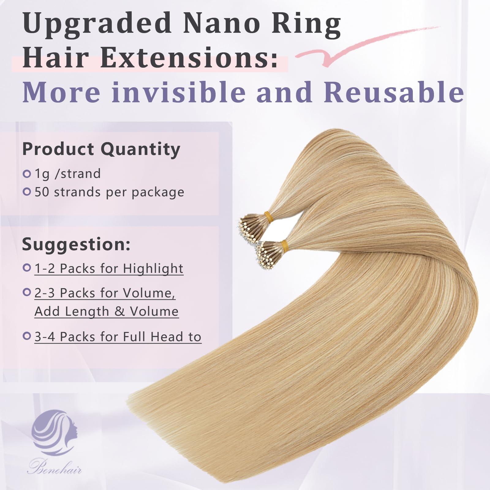 Benehair Benehair Nano Tip Human Hair Extensions Straight Cold Fushion Stick Ash Blonde&Bleach Blonde #18P613 Nano Beads Hair Extensions Real Human Hair 50 Strands 50g Natural Long Highlight Remy Hair 22Inch