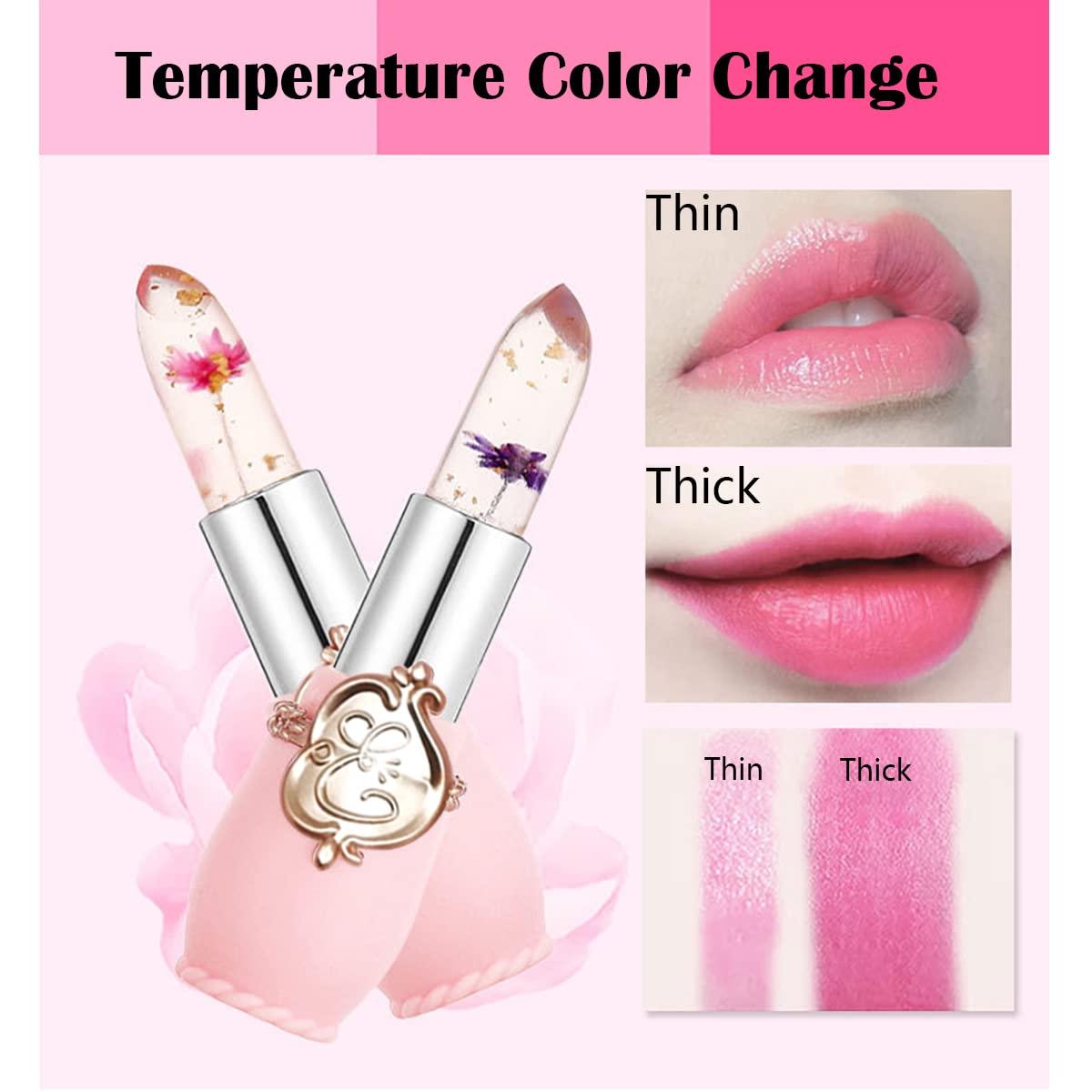 Btspring Btspring Clear Flower Jelly Lipstick, 6 Packs Nutritious Moisturizer Lip Balm Temperature Color Change Lipstick Matte Long Lasting Lip Gloss (Pink)