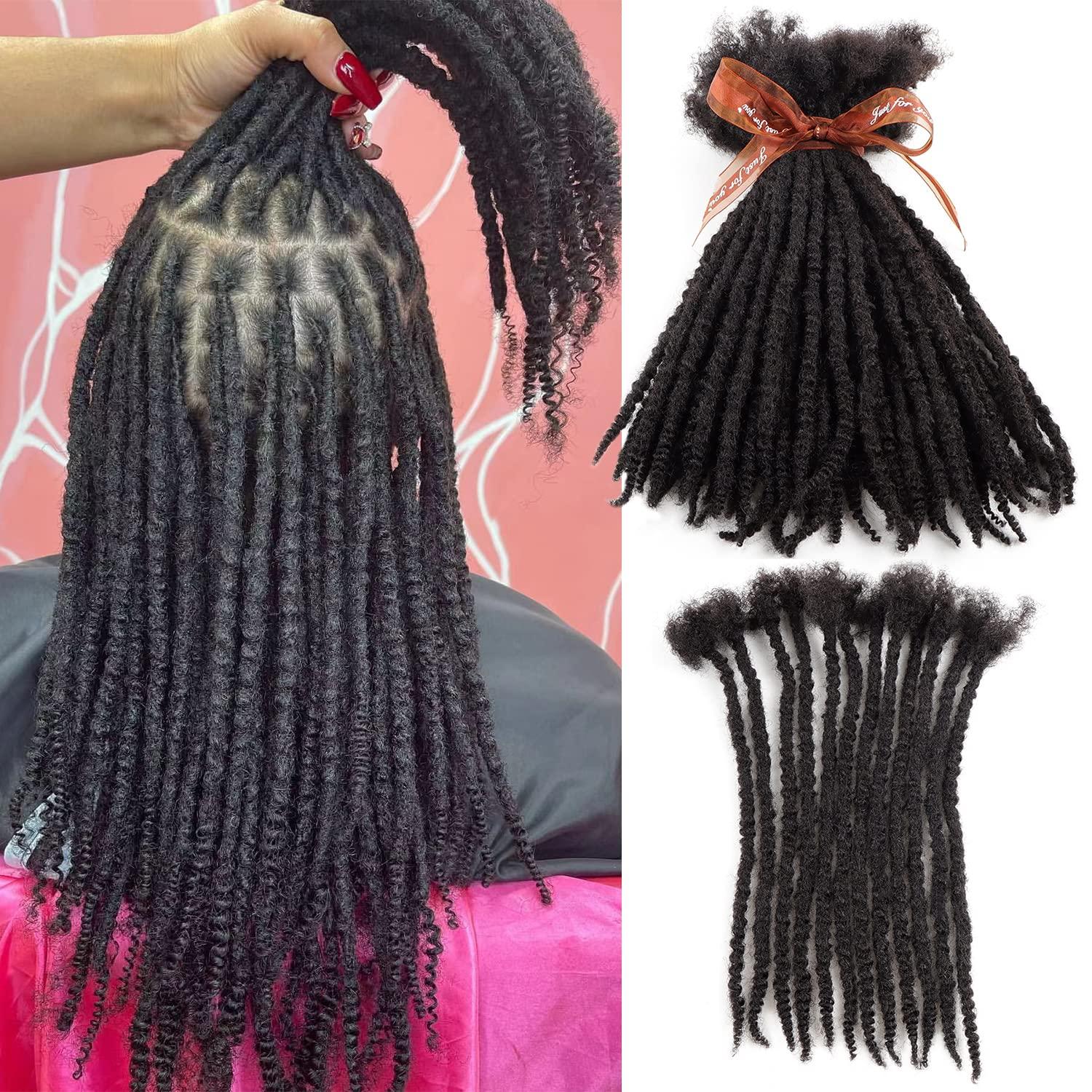 Orientfashion Orientfashion Textured Loc Extensions Human Hair 8-16inch 0.4cm 0.6cm And 0.8cm Dreadlocks Handmade Permanent Locs Extensions Can Be Dyed Bleached Curled (12 Inch 30strands, 0.6cm Natural black)