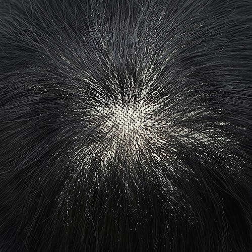 Generic Toupee For Men Fine Mono Lace Mens Toupee Men Hair Replacement Systems Human Hair Piece For Men Durable NPU Monofilament Hair Wig 6\"X8\"#1B20 Off Black+20% Gray