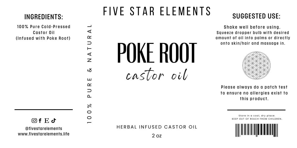 Five Star Elements Five Star Elements Poke Root Castor Oil 2oz, Clear