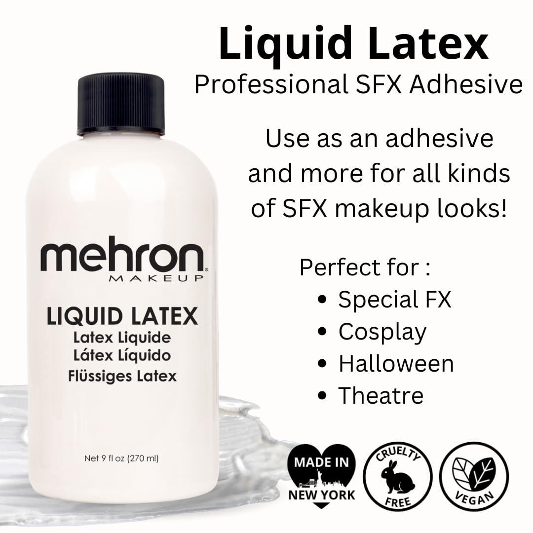Mehron Mehron Makeup Liquid Latex | SFX Makeup | Halloween | Latex Glue for Skin | Prosthetic Glue 9 fl oz (266 ml) (Clear Flesh)