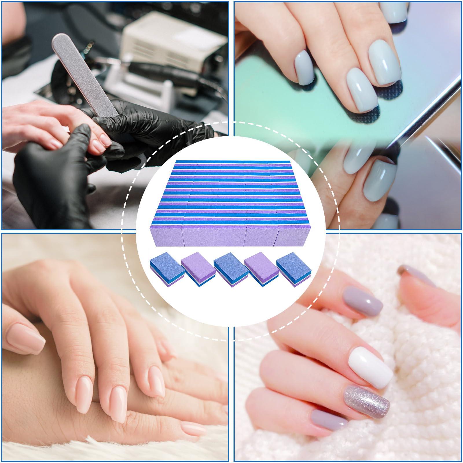 AhaTopia Nail Buffers (50 Pack), Mini Buffer Block Nail File for Acrylic Nails and Natural Nails, 100/180 Grit Nail Buffer Block Bulk Buffing Blocks Nail Buff Professional Manicure File Blocks Set Blue/Purple