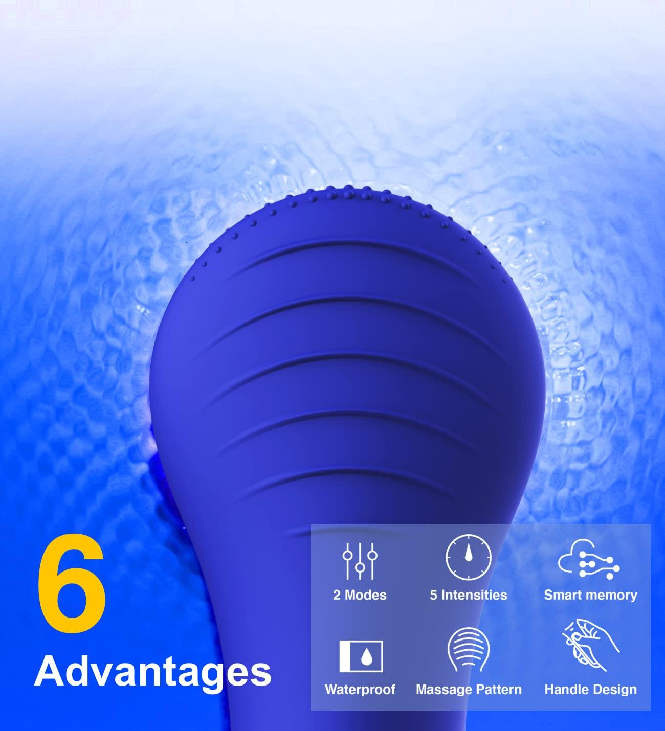 NågraCoola NgraCoola CLIE Facial Cleansing Brush, Waterproof and Rechargeable Face Scrub Brush for Men & Women, Cleansing, Exfoliating and Massaging, Electric Face Scrubber - Blue