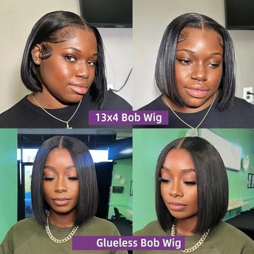 oulaer Short Bob Cut Wigs 180% Density Bone Straight Human Hair Wig For Black Women HD Transparent Lace Front Wig Pre Plucked With Baby Hair Brazilian Virgin Hair Short Wigs Bleached Knots 16Inch