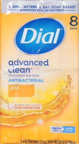 Dial Dial Antibacterial Deodorant Bar Soap, Advanced Clean, Gold, 4 oz, 8 Bars