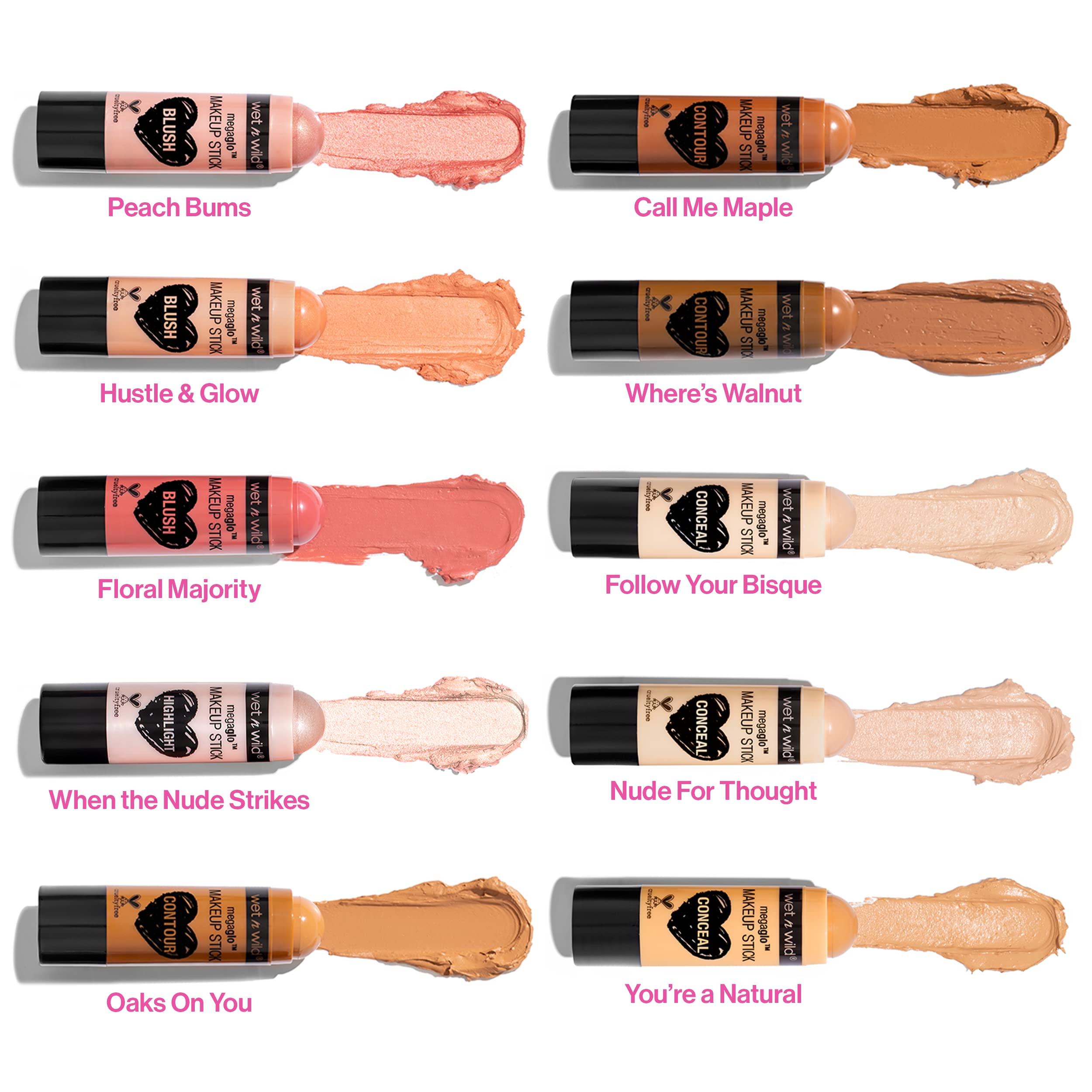 wet n wild Wet n Wild MegaGlo Makeup Stick Conceal and Contour Neutral Follow Your Bisque & Contour Stick, Nude For Thought & Makeup Stick Conceal and Contour Blush Pink Floral Majority