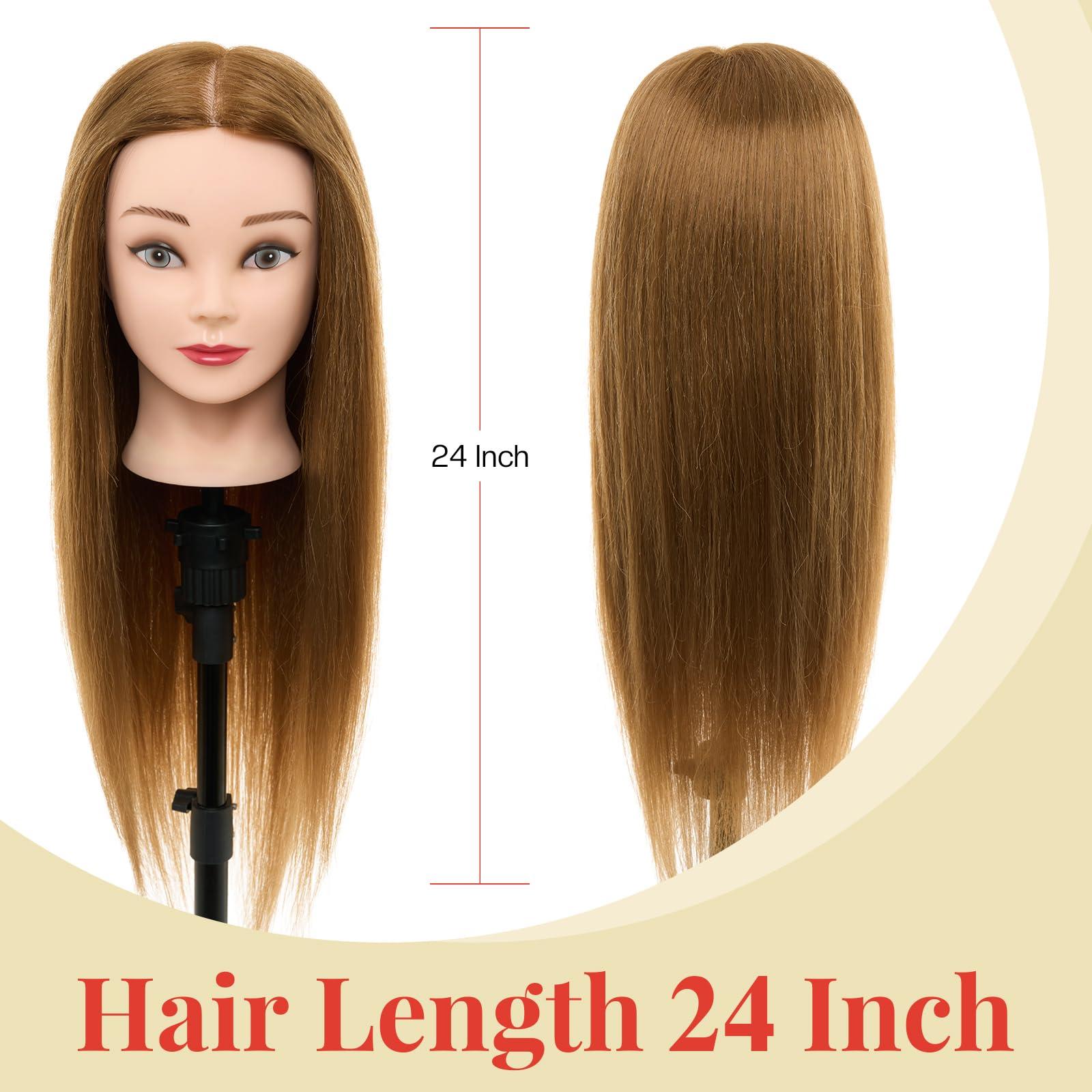 Neverland Beauty & Health Neverland Beauty Mannequin Head with 60% Real Human Hair, 24 Inch Cosmetology Mannequin Doll Head for Hair Styling, Hairdressing Training Practice Braiding Manikin Head with DIY Hair Styling Set