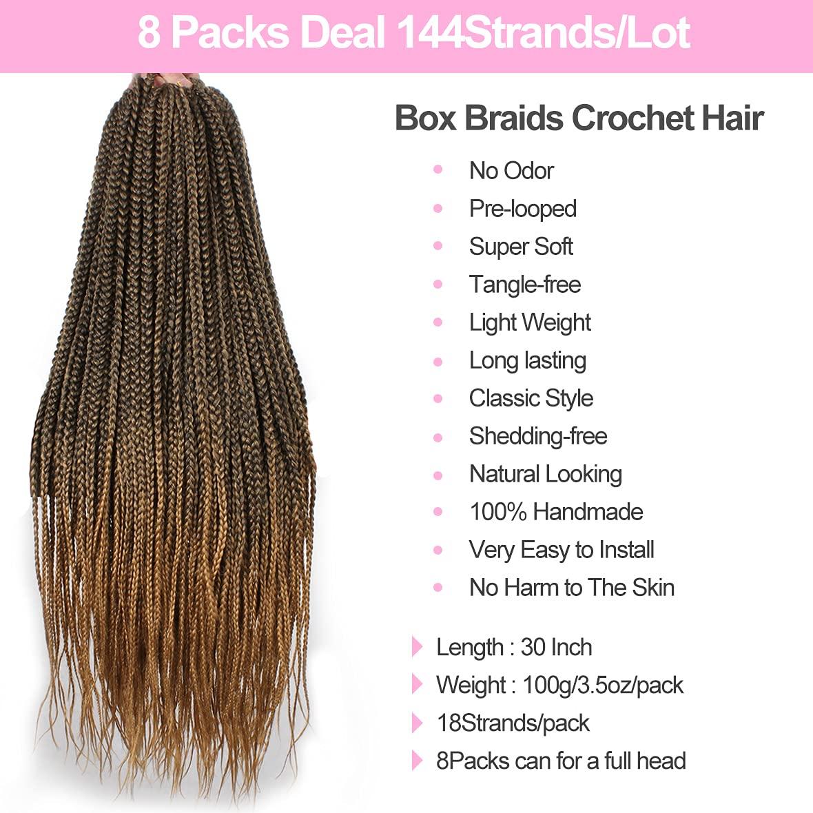 Union Beauty Unionbeauty 8 Packs Ombre Knotless Box Braids Crochet Hair 30 Inch Medium Box Braid Hair For Black Woman Pre-Looped Crotchet Box Braids Heat Resistant Fiber Hair Soft Braids 18Strands/Pack T27#