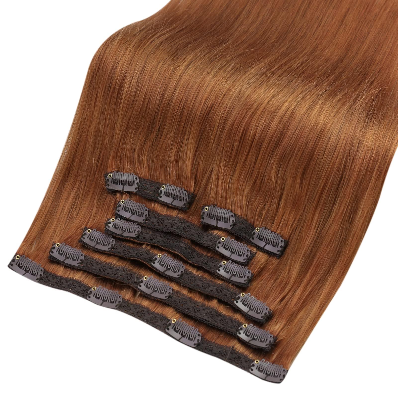 Full Shine Fulll Shine Copper Hair Extensions Clip in Hair Extensions Real Human Hair Remy Hair Copper Red Hair Extensions for Women Natural Hair Extensions 7 pcs 20inch 120G