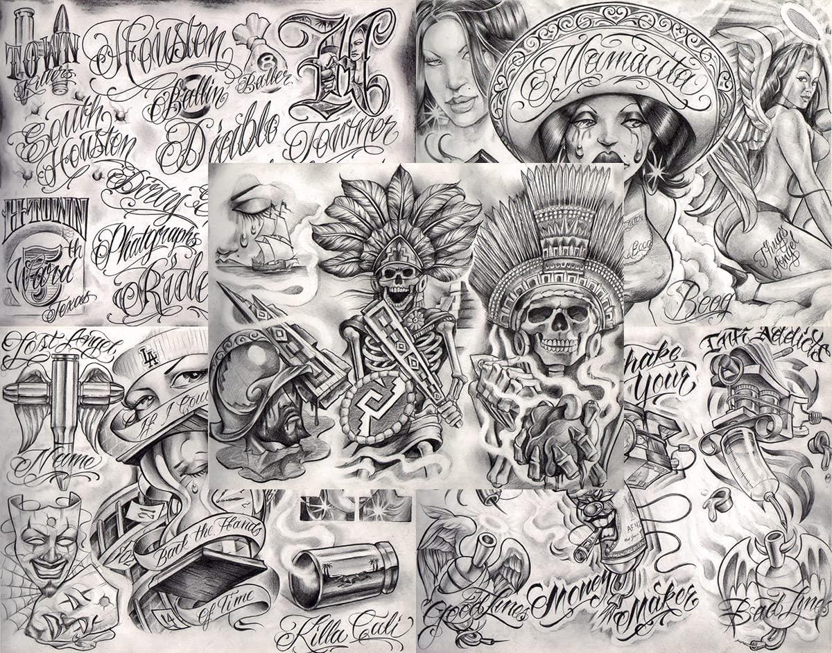 Tattoo Life Boog From The Streets With Love Gangsta Style Tattoo Flash 10 Sheet Set 11x14" I, Great Tattoo Shop Investment For Display, Lowrider Artwork
