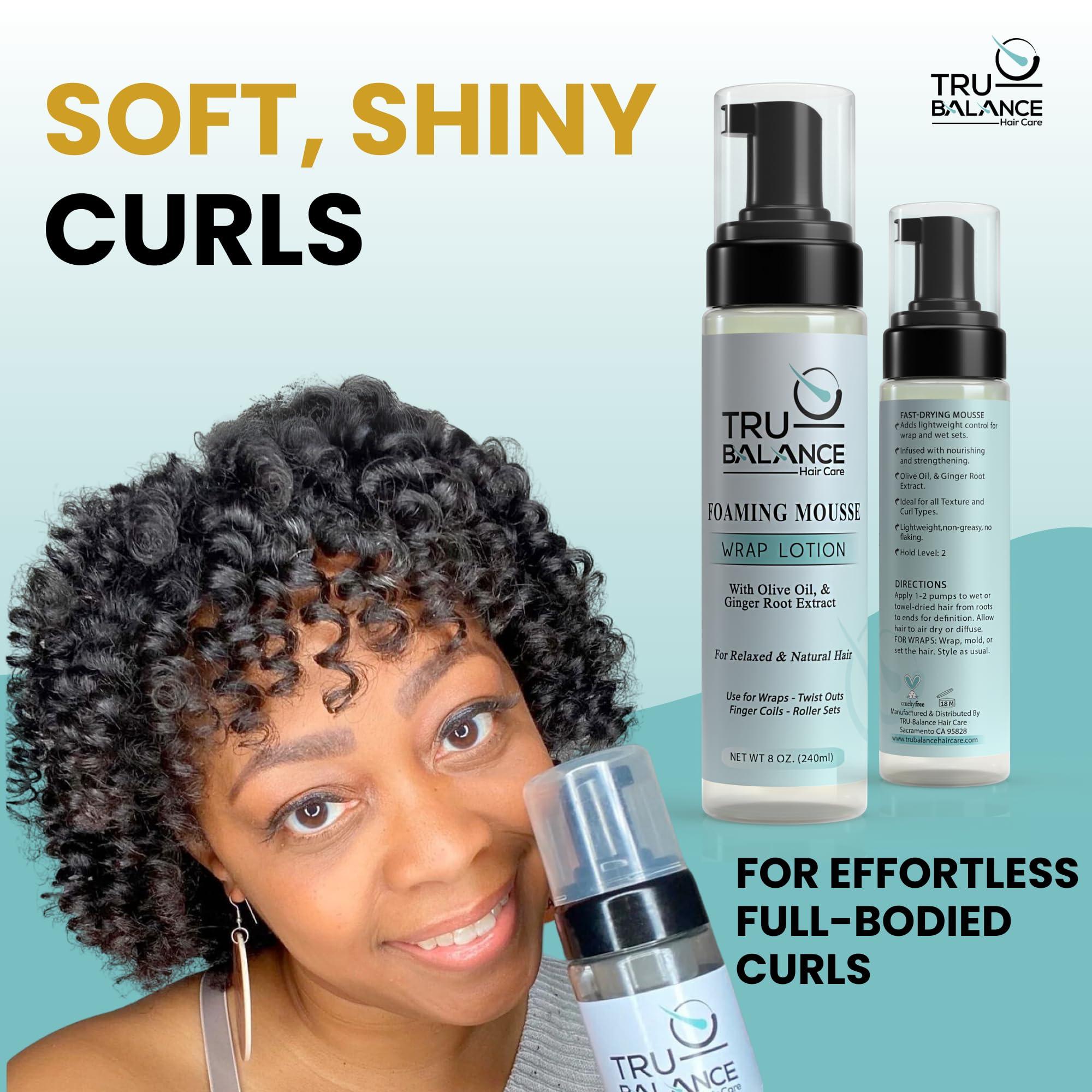 TRU-BALANCE TRU-BALANCE Foaming Mousse Wrap Lotion - Curly Hair Product w/Anti Frizz & Moisture Care Formula - Natural Curls Defining Foam - Hair Styling Products w/Olive Oil & Ginger Root Extract - 8 oz