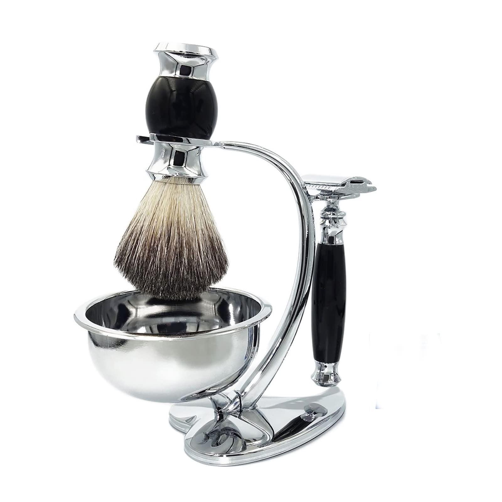 Magyfosia Magyfosia Classic Men's Double Edge Safety Razor Kit includes Pure Badger Hair Shaving Brush,Heart Shape Razor & Brush Stand Holder and Shaving Bowl Christmas Original Gift Set