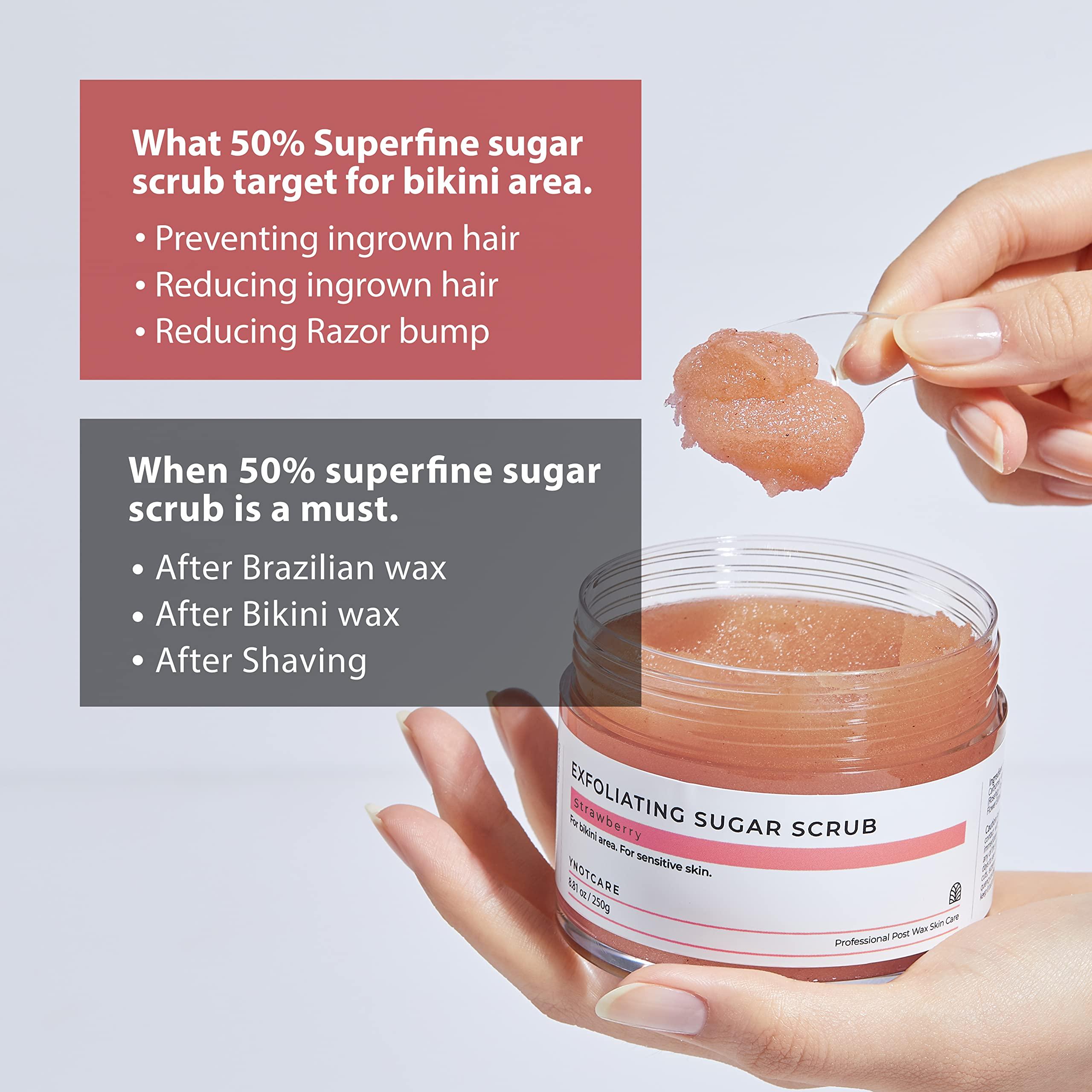YNOTCARE YNOTCARE Exfoliating Sugar Scrub-For Bikini Intimate Area, Sensitive Skin, Prevent Ingrown Hair and Razor Bumps After Brazilian Wax And Bikini Shave, Strawberry/8.81oz