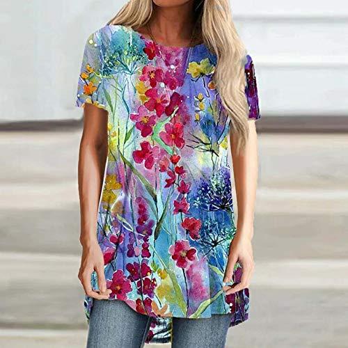 niaanieaie Women's Tops T-Shirt Cute O-Neck Gradient Fitting Blouse Short Sleeve Comfort Basic Stretch Funny Shirts(Red,XXL)