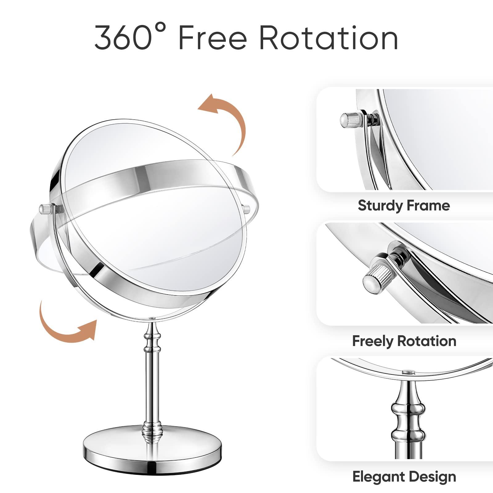 KEDSUM KEDSUM 1X/10X Magnifying Makeup Mirror, 8 Inch Large Table Mirror with Stand, Personal Makeup Mirror with Magnification, Double Sided Vanity Mirror with 360° Rotation, Detachable Base