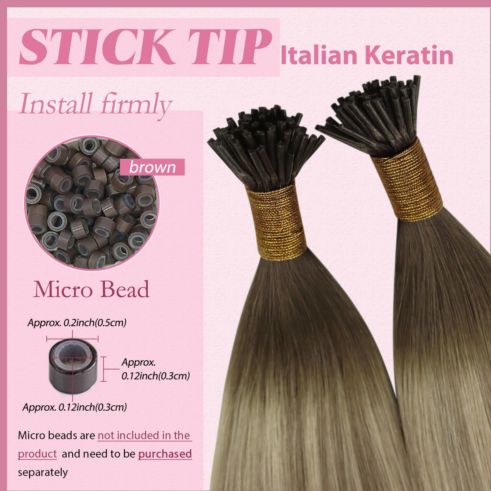 YoungSee YoungSee I Tips Hair Extensions Ombre Itips Hair Extensions Human Hair Ombre Dark Brown to Light Brown with Blonde I Tips Extensions Balayage 20In Real Human Hair I Tip Extension Volume-Adding 50s 50g