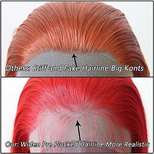 zigzag hair zigzag hair Red Wig Long Straight Bright Red Synthetic Lace Front Wigs Pre Plucked with Natural Hairline for Fashion Women Heat Resistant Hair Red Glueless Synthetic Lace Wig (Bright Red)
