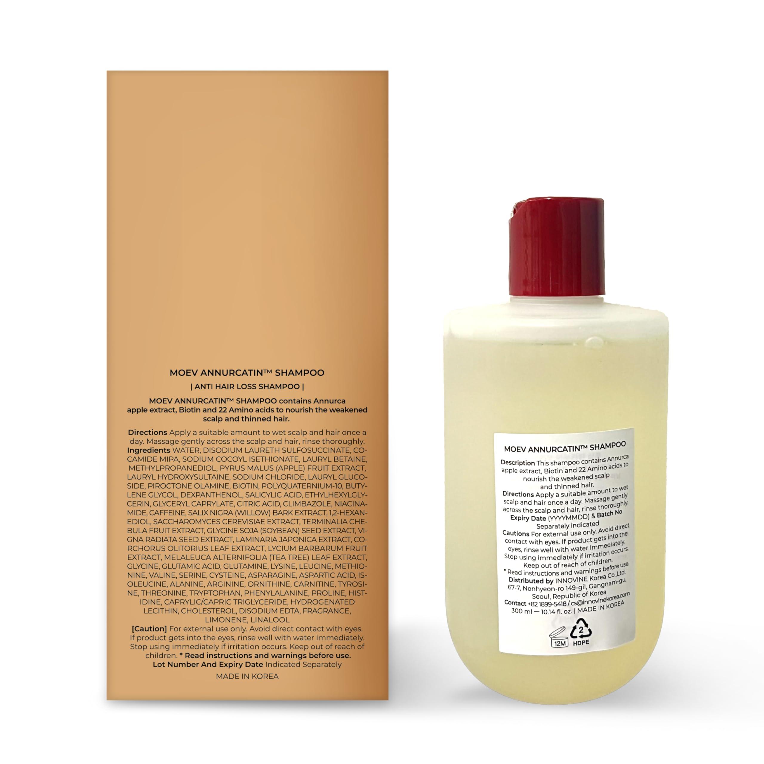 MOEV MOEV ANNURCATIN Shampoo, Biotin Hair Growth Volumizer Korean Anti Hair Loss Shampoo for Women, Build Lift, Natural Sulfate and Paraben-Free Apple Fresh Cleanser, Strengthens Weak Hair 10.14 fl.oz.