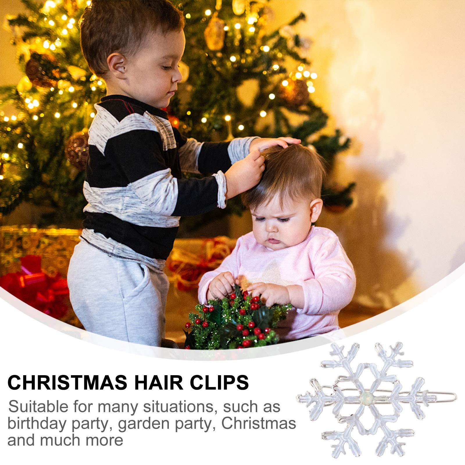 Lurrose 4Pcs Snowflake Hair Clips Christmas Snow Bobby Pins Alloy Pins Xmas Hair Accessories Party Favors