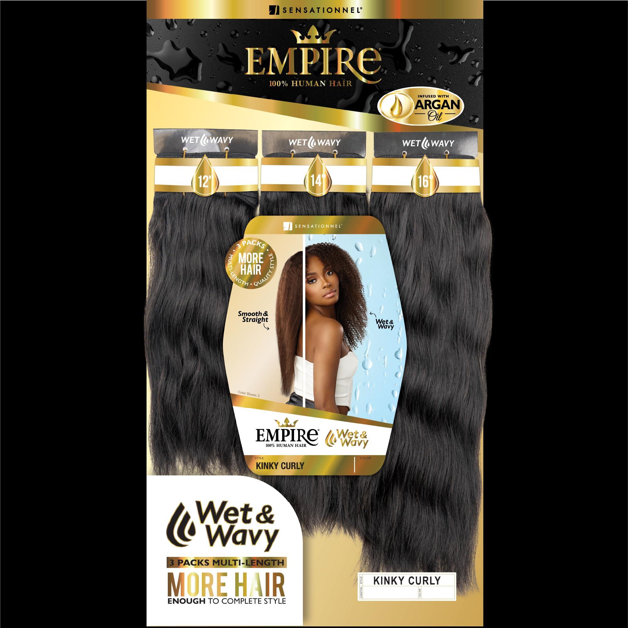 Sensationnel Sensationnel Empire multi weave hair - wet and wavy kinky curly human hair 3 bundle layered lengths (14 16 18 inch, 1B OFFBLACK)