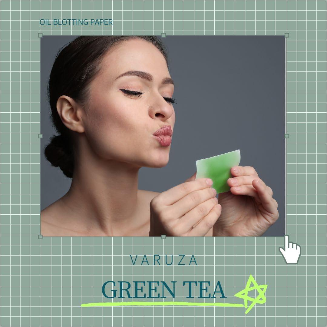varuza [400 Counts + Mirror Case] Green Tea Natural Oil Blotting Sheets for Face with Mirror Case and Refills