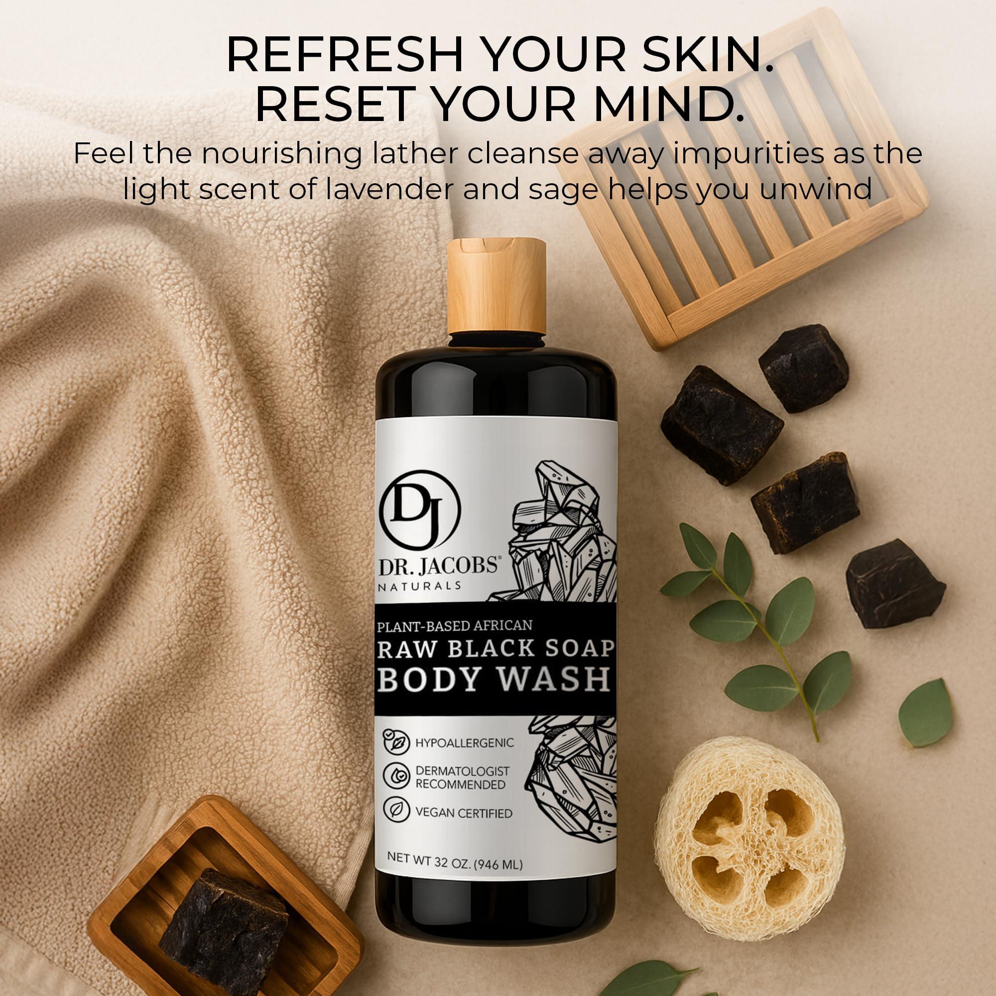 DR.JACOBS NATURALS Dr Jacobs Naturals Authentic African Raw Black Soap, All-In-One Cleanser for Face Wash, Sensitive Skin Body Wash, Shampoo, Shaving Soap | Shea Butter Moisturizing and Nourishing Formula | 16oz 2pk