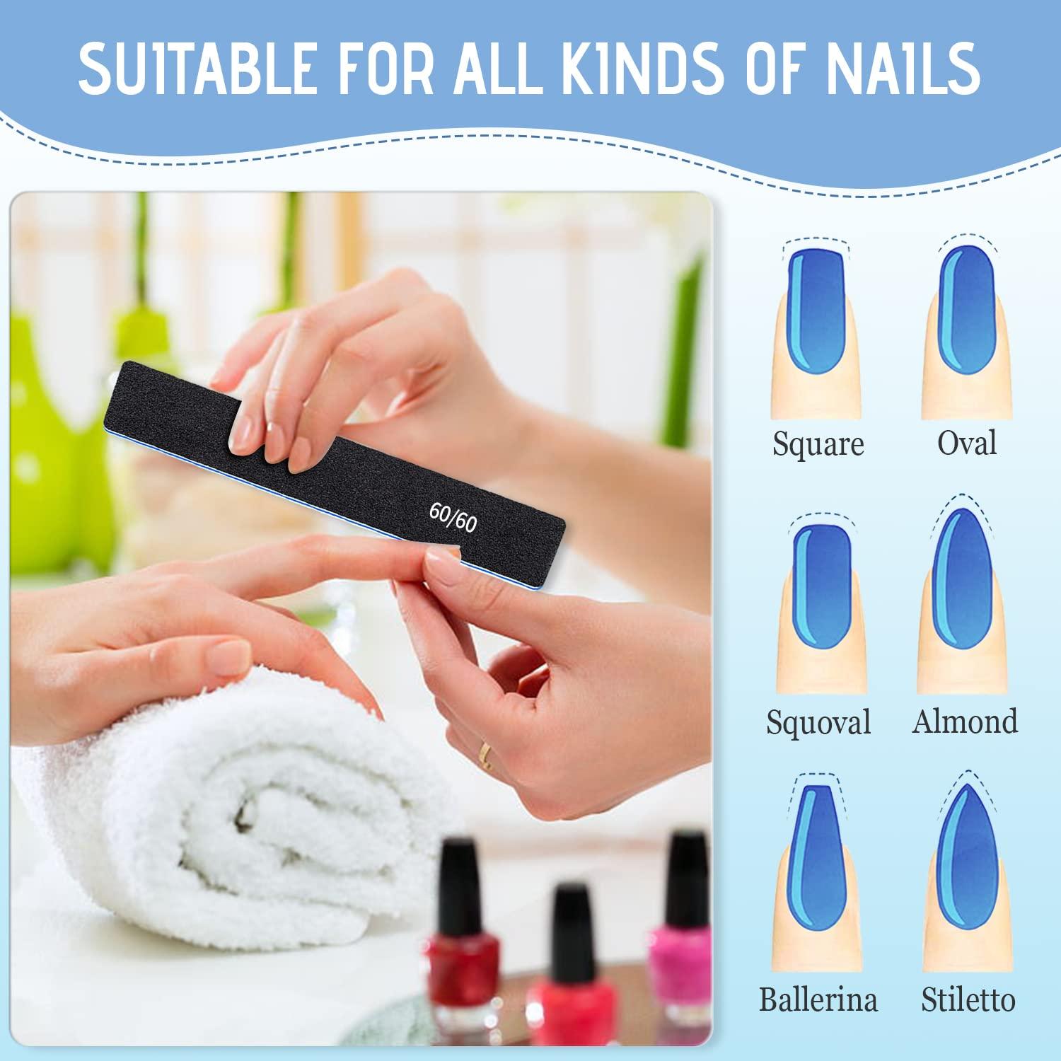 BLESWIN 60/60 Grit Nail Files with Safety Nail Drill Bits for Acrylic Nails Gel Nails